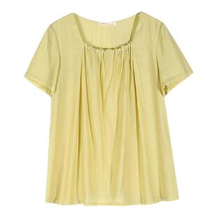 快乐屋孕妇娃娃衫上衣夏季2026新款凉爽褶皱短袖宽松T恤衫辣妈款