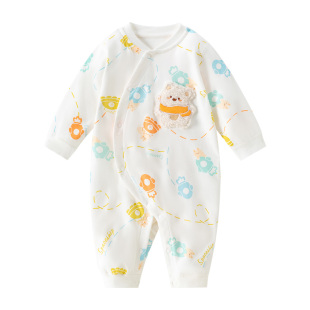 欢喜小熊婴儿纯棉连体衣春秋新生儿长袖连身哈衣秋季宝宝爬服衣服