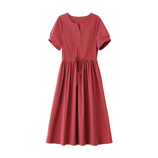 连衣裙女小个子2025夏季新款收腰显瘦遮肚子中长款小众裙子设计感