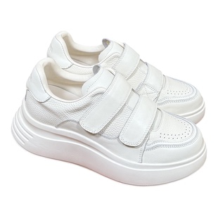 超轻真皮平增高5cm厚底松糕小白鞋魔术贴百搭女款2026新款春款