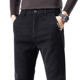 罗蒙加绒裤子男款秋冬季磨毛修身直筒裤潮牌男士加厚保暖休闲长裤