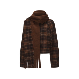邓恩熙艾米同款if by land x LOOKNOW2025新款格纹双面呢围巾夹克