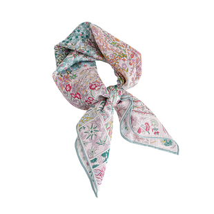 清新粉色花园！真丝西丽纱丝巾女春夏薄款护颈中方巾纱巾围巾系脖