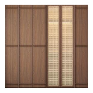 实木复古衣柜卧室家用中古风衣橱骨骼线藤编收纳储物柜胡桃木定制