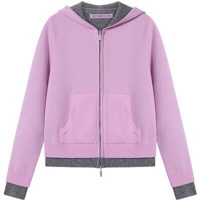 BLUE ERDOS26早春新品通勤百搭羊毛羊绒混纺双面穿拉链连帽开衫女