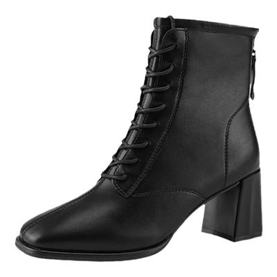 达芙妮黑色短靴女秋冬加绒