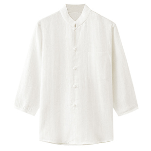 朴笙记原创亚麻衬衫中国风男七分袖宽松透气薄纯麻上衣简约茶禅服