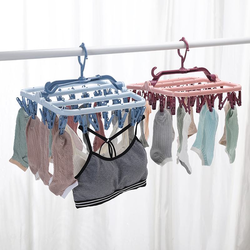 现货多功能阳台防风晾衣架成人儿童挂衣架多侧可折叠创意袜架夹子