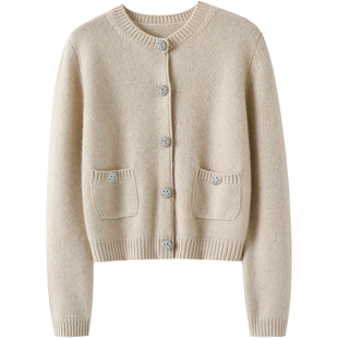 内外兼修气质!粗针加厚纯山羊绒开衫女圆领纯羊绒毛衣针织小外套