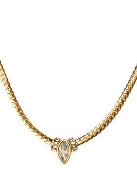 GuangYu镶钻天眼金色古巴项链男高级感美式嘻哈钛钢不掉色锁骨链