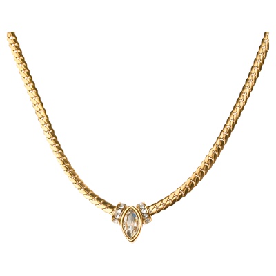 GuangYu镶钻天眼金色古巴项链男高级感美式嘻哈钛钢不掉色锁骨链