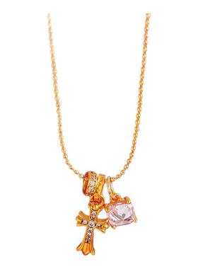 金色串珠微镶指环十字架吊坠项链