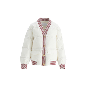 OBEG欧碧倩冬季小香风夹克式羽绒服V领宽松短款时尚外套10484169