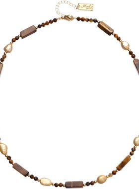 欧美风虎眼石淡水珍珠锁骨链女