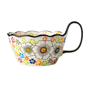 手绘手柄碗陶瓷碗家用新款餐具汤碗泡面碗高颜值大碗饭碗个人专用