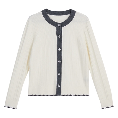 YINER音儿专选秋季高支14针羊毛撞色针织衫优雅上衣