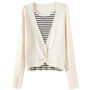 OSA欧莎假两件毛针织衫女2025年秋季新款慵懒修身条纹打底衫上衣