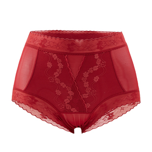 安娜蜜语红色本命年内裤女性感蕾丝高腰收腹10A抗菌大码三角裤薄