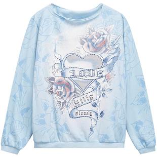 Ed Hardy埃德哈迪春季流行新款拔印烫钻金葱印女士套头衫卫衣