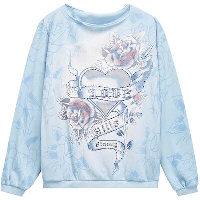 Ed Hardy埃德哈迪春季流行新款拔印烫钻金葱印女士套头衫卫衣