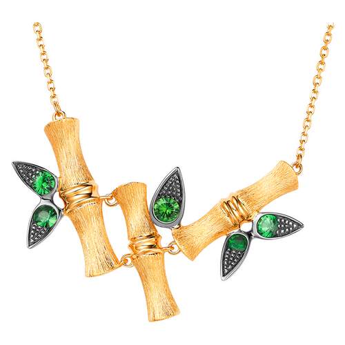 孙俪同款老庙18K金设计师合作款竹子竹节吊坠石榴石项链颈饰官方