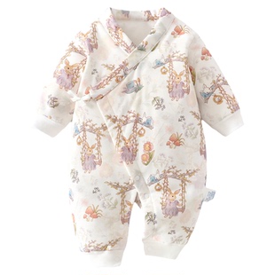 新生婴儿衣服秋冬夹棉连体衣初生宝宝早秋婴幼儿保暖薄棉女宝秋季