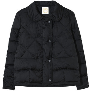 GESGOO轻薄羽绒服女冬季2025新款复古绣花黑色翻领外套90白鸭绒服