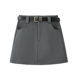 灰色高级感西装短裙女春秋高腰包臀半身裙小个子防走光显瘦a字裙