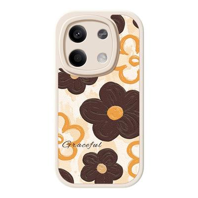 米底红花适用红米note14手机壳小米note13pro新款11女12pro+油画turbo3/note10redmi9防摔高级13c小羊皮软壳