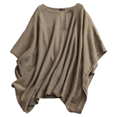 纯色圆领宽松中长针织披肩针织衫