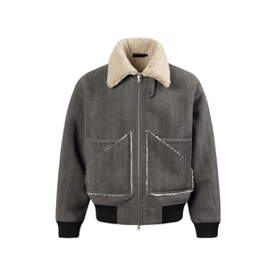 ESAT 皮毛一体仿麂皮毛领羊羔毛外套