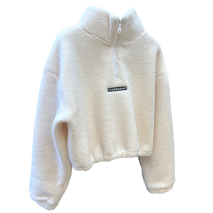 白色仿羊羔毛卫衣女立领拉链宽松加绒加厚保暖套头短款毛毛外套