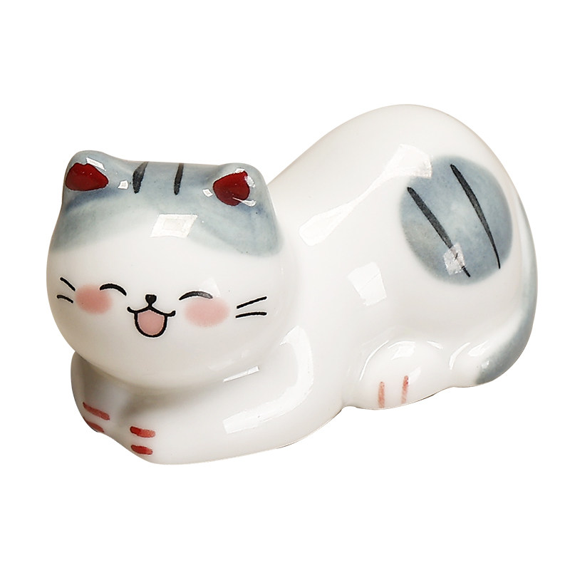 陶瓷卡通小猫筷架可爱动物家用桌面小摆件笔托筷枕酒店日料店礼物