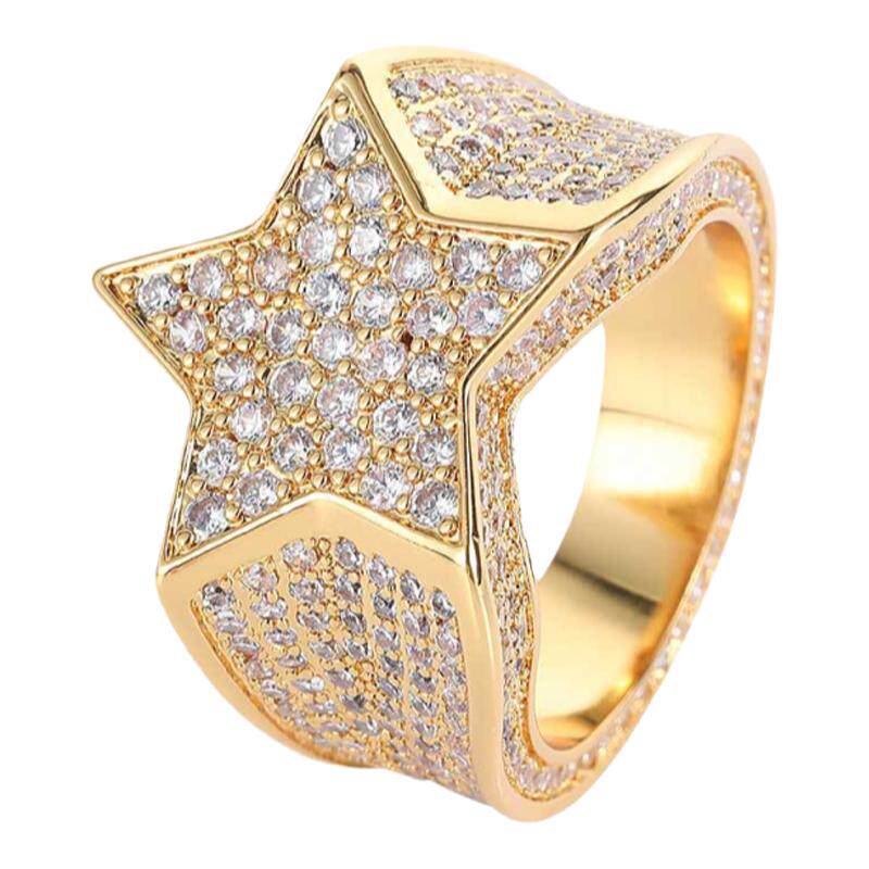 ICE BLING 五角星满钻戒指 欧美男士嘻哈潮流古巴指环饰品