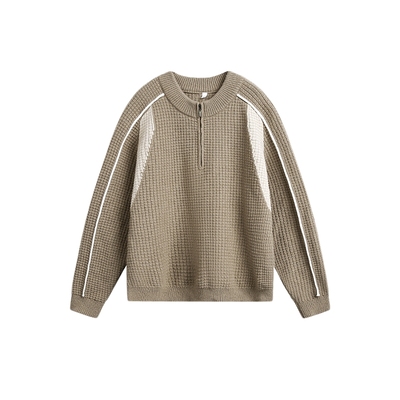 宽松针织半拉链撞色拼接针织毛衣