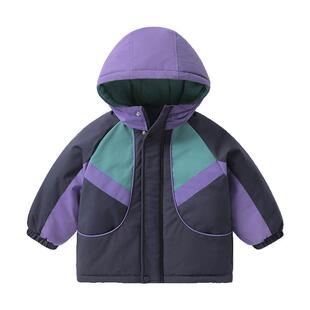 右欧儿童加绒外套棉服撞色秋冬季新款童装户外风男童女童防水棉衣