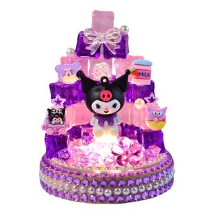 水晶灯仿真冰块儿童diy手工小夜灯实木灯座女孩尔滨城堡创意礼物