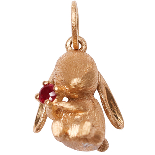 原创Ree.糯米糍。18k黄金红宝石超萌兔子生肖本命年动物吊坠项链