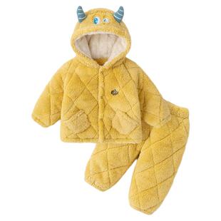 嘟嘟家儿童家居服套装冬季男童夹棉加厚睡衣女童保暖上衣裤子分体