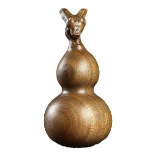 天然绿檀木龙头葫芦福禄摆件汽车挂件钥匙扣文玩手把件创意装饰品