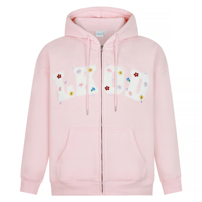 LKOD潮牌毛巾绣花朵字母加绒连帽