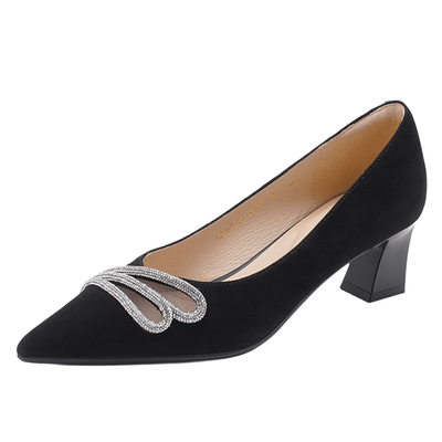 哈森优雅百搭女鞋2026新款气质细闪钻饰粗跟浅口单鞋HS267108