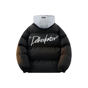 duke+dexter美式潮流字母假两件可拆卸连帽防风立领加厚面包棉服