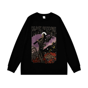 Black Sabbath乐队周边印花纯棉长袖T恤圆领男女摇滚黑色上衣春秋