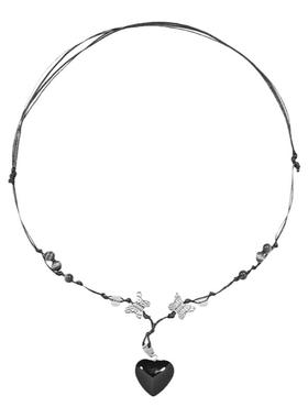 AWE黑色爱心猫眼石蝴蝶锁骨项链