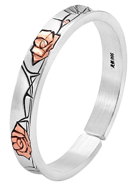 银千造 绯红 手工玫瑰花足银999银手镯传承银镯子2025新款女手环