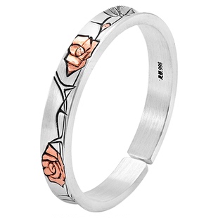 银千造 绯红 手工玫瑰花足银999银手镯传承银镯子2025新款女手环