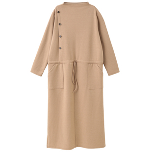 无谓秋季长袖连衣裙2025新款气质女装系带收腰直筒宽松过膝长裙子