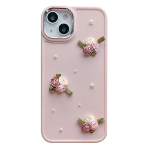 ins韩风立体粉色花朵珍珠适用苹果15手机壳iphone13新款14promax女款软壳12小众高级感11简约全包防摔保护套