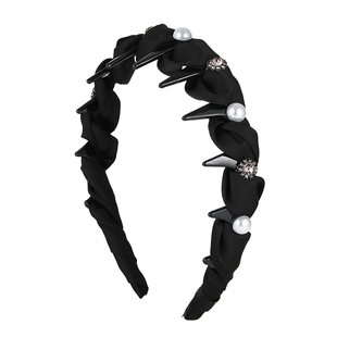 水钻珍珠波浪高颅顶黑色发箍女日常外戴带齿防滑洗脸压发头箍发卡